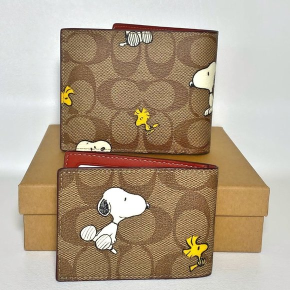 Coach X Peanuts 3 In 1 Wallet Signature Canvas With Snoopy & Woodstock Print - Picture 5 of 8
